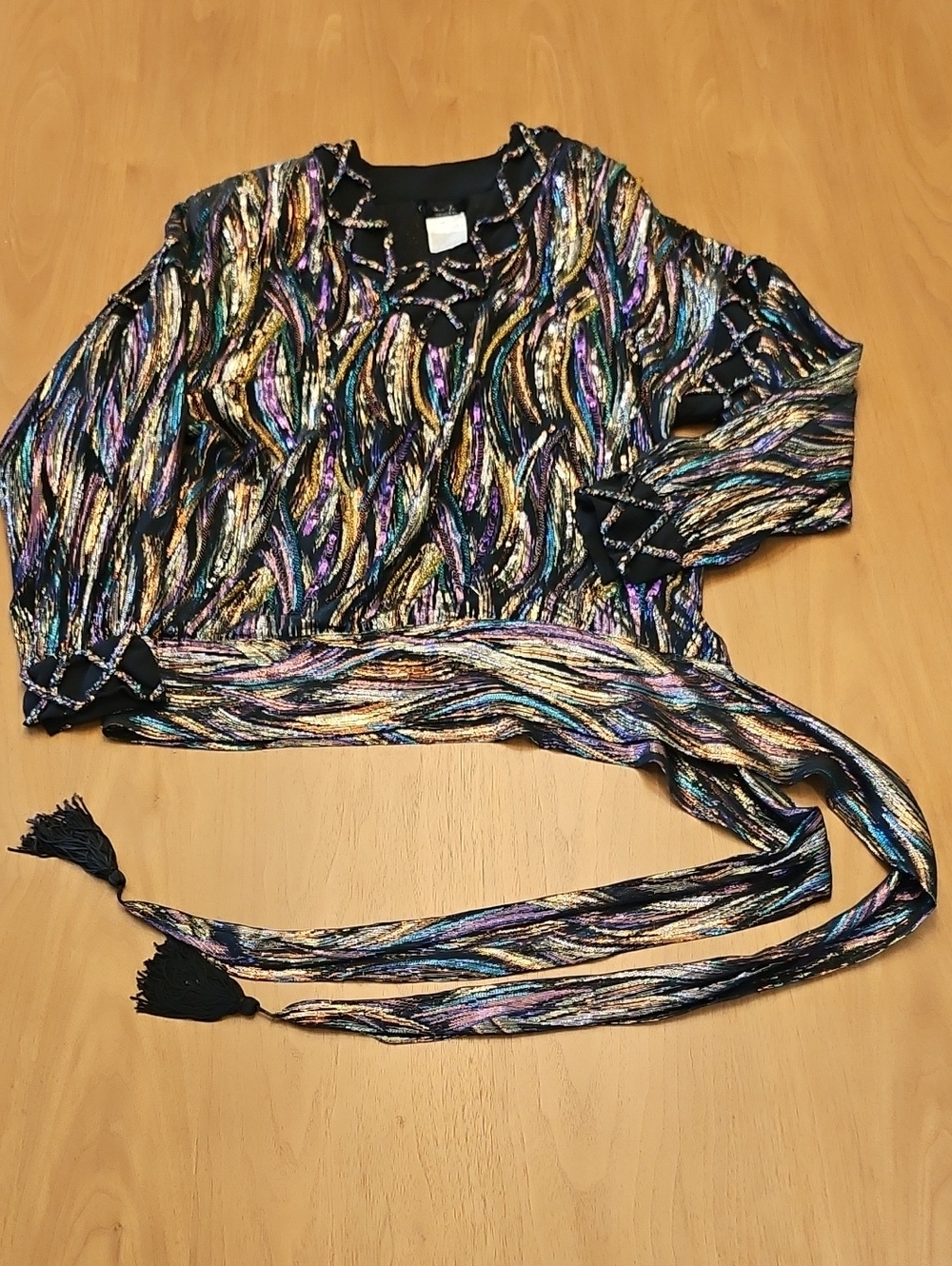🔥Celestial & Cosmic Metallic Multicolor V-Neck Tie-Waist Blouse
